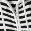 Knitted Slim Fit Zip Hoodie – Black & White Stripes