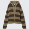 Knitted Slim Fit Zip Hoodie – Dark Mole & Brown Stripes