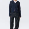 Knitted Slim Fit Zip Hoodie – Dark Navy Blue