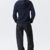 Knitted Slim Fit Zip Hoodie – Dark Navy Blue