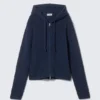 Knitted Slim Fit Zip Hoodie – Dark Navy Blue