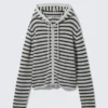 Knitted Slim Fit Zip Hoodie – Striped Grey Melange