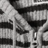 Knitted Slim Fit Zip Hoodie – Striped Grey Melange