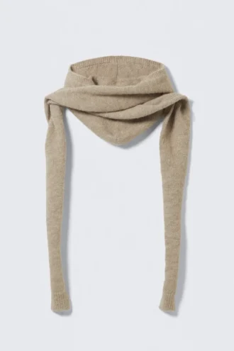 Knitted Tie Hood Scarf – Beige