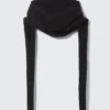 Knitted Tie Hood Scarf – Black