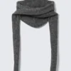 Knitted Tie Hood Scarf – Dark Grey Melange