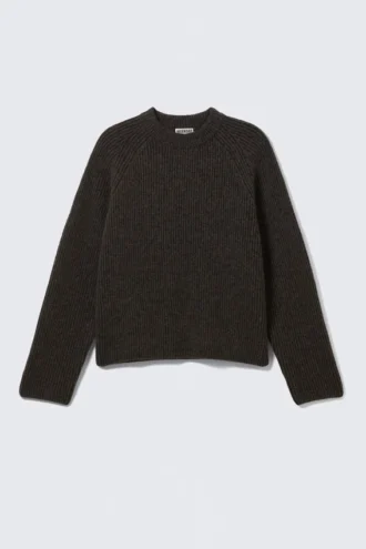 Knitted Two-Tone Wool Blend Sweater – Two-Tone Dark Brown