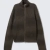 Knitted Wool-Blend Zip Cardigan – Dark Brown Space-Dye