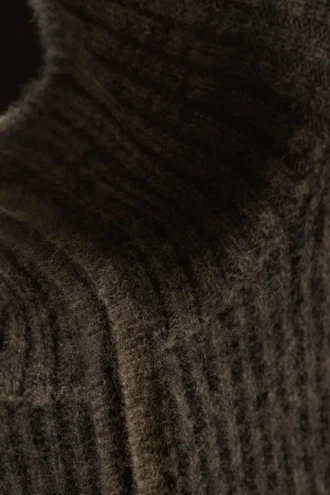 Knitted Wool-Blend Zip Cardigan – Dark Brown Space-Dye