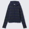 Knitted Wool-Blend Zip Hoodie – Blue & Grey Stripes