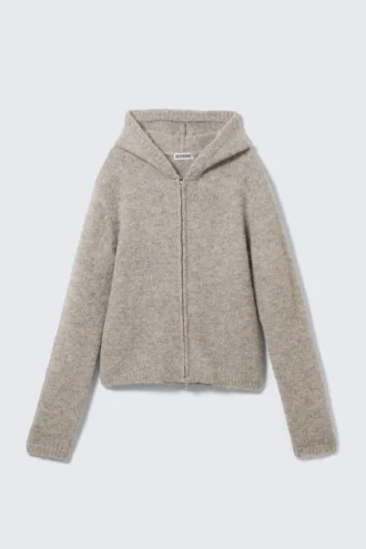 Knitted Wool-Blend Zip Hoodie – Dark Mole Melange