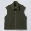 Knitted Zip Vest – Dark Khaki Green