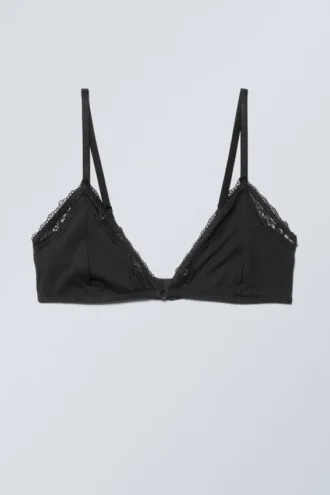 Lace Cotton Trim Bra – Black
