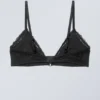 Lace Cotton Trim Bra – Black
