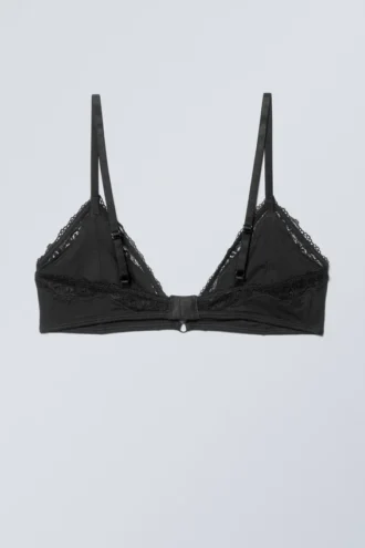 Lace Cotton Trim Bra – Black