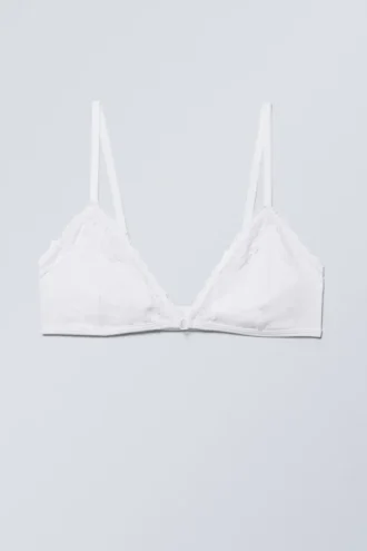 Lace Cotton Trim Bra – White