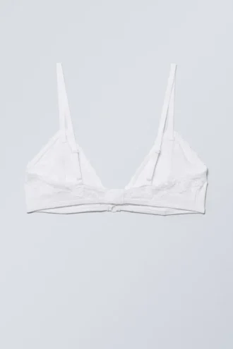 Lace Cotton Trim Bra – White