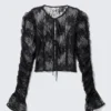 Lace Tie-Front Top – Black