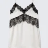 Lace-Trim A-Line Mini Slip Dress – White