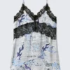 Lace-Trim A-Line Mini Slip Dress – White Newspaper/Blue Flame