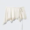 Lace-Trim Satin Wrap Mini Skirt – White