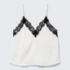 Lace-Trimmed Satin Camisole – White