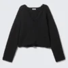 Lace-Trimmed V-Neck Sweater – Black