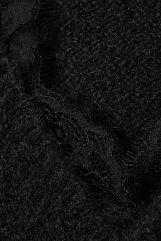 Lace-Trimmed V-Neck Sweater – Black