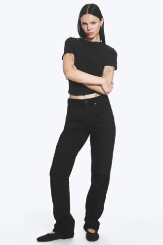 Laika Mid Rise Regular Straight Jeans – Black Rinse – Black