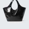 Large Glossy Faux Leather Tote – Black