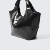 Large Glossy Faux Leather Tote – Black
