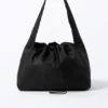 Large Rectangular Drawstring Shoulder Bag – Black