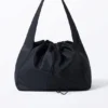 Large Rectangular Drawstring Shoulder Bag – Dark Blue