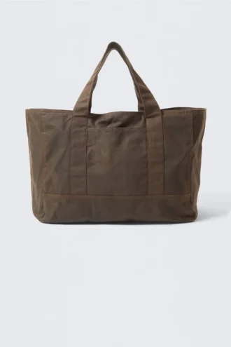 Large Waxed Cotton Canvas Tote Bag – Dark Brown