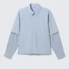 Layered Contrast Sleeve Shirt – Light Blue & Blue Check