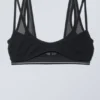 Layered Cotton Mesh Bra – Black Black