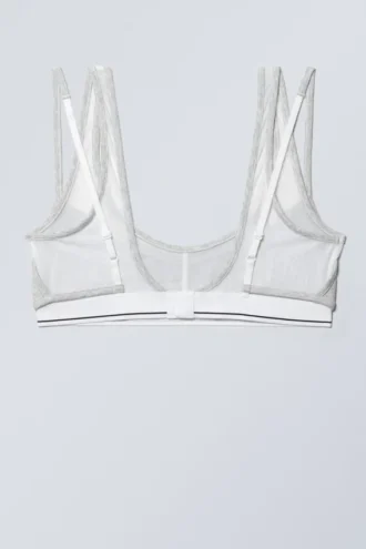 Layered Cotton Mesh Bra – Light Grey Melange & White