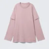 Layered Long-Sleeved Cotton T-Shirt – Light Dusty Pink
