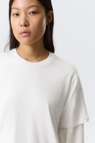 Layered Long-Sleeved Cotton T-Shirt – White