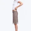 Layered Mesh Midi Skirt – Khaki/Burgundy – Floral