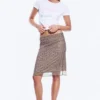 Layered Mesh Midi Skirt – Khaki/Burgundy – Floral