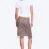Layered Mesh Midi Skirt – Khaki/Burgundy – Floral