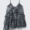 Layered Ruffled Mini Cami Dress – Dark Grey – Baroque Collage