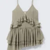 Layered Ruffled Mini Cami Dress – Khaki Green