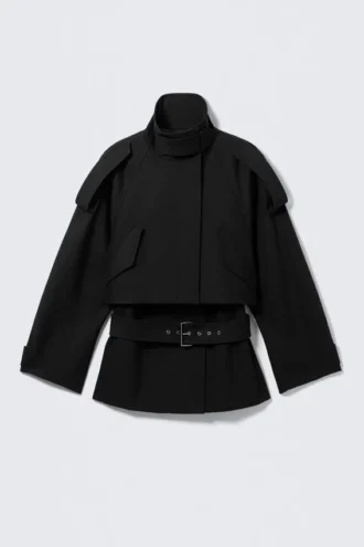 Layered Technical Trench Coat – Black