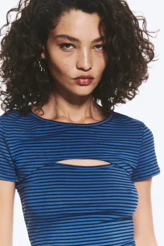 Layered Two-Piece Bolero Top – Striped Blue