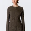 Lean Frayed Cotton Jacket – Striped Dark Grey