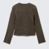 Lean Frayed Cotton Jacket – Striped Dark Grey