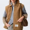 Lightly Padded Canvas Zip Vest – Brown