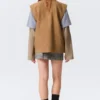 Lightly Padded Canvas Zip Vest – Brown
